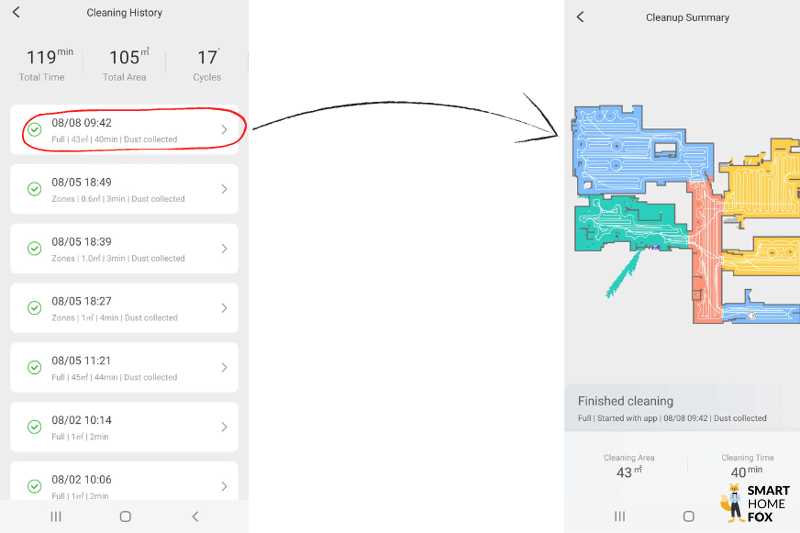 Die Reinigungshistorie lässt sich in der Roborock S7 Pro Ultra App einsehen